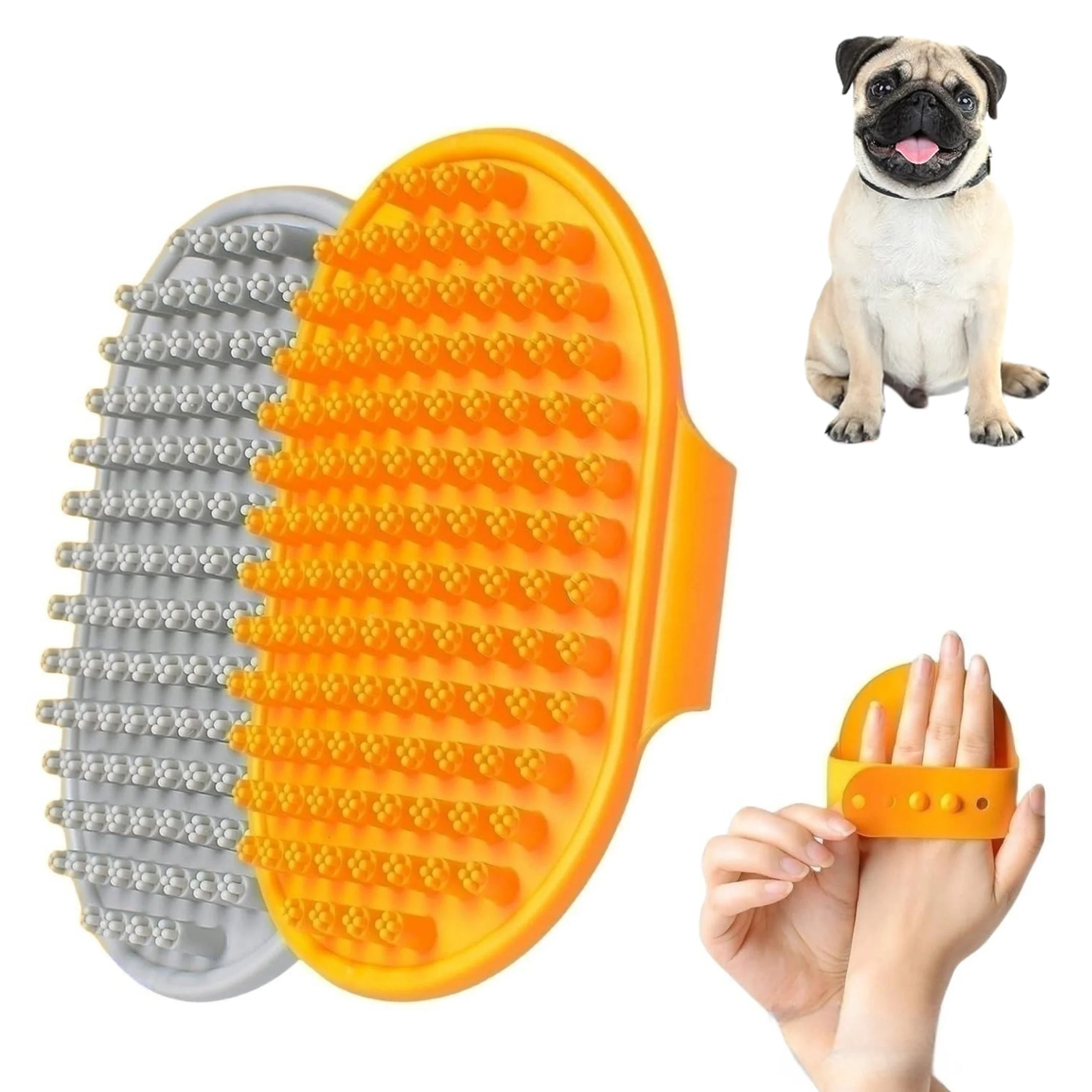 MRZFUN Pet Bath & Grooming Brush — Soft TRP Rubber with Adjustable Ring Handle