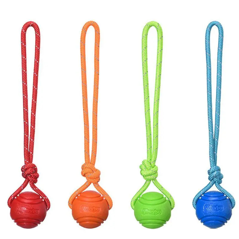 Bounce & Tug Ball — Rubber Dog Toy with Rope