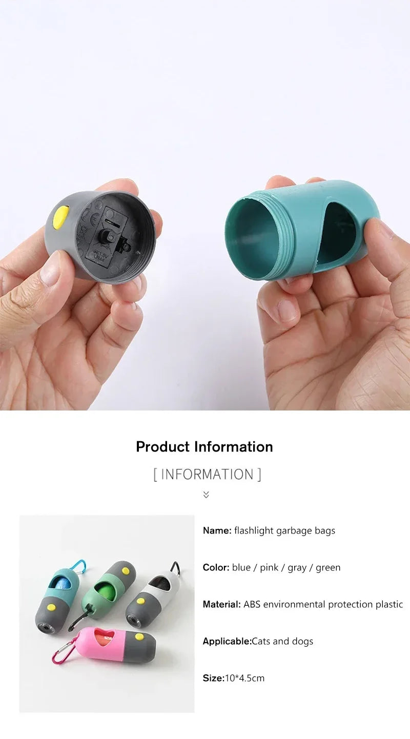 LED Dog Poop Bag Dispenser — Portable Waste Bag Holder for Night Walks