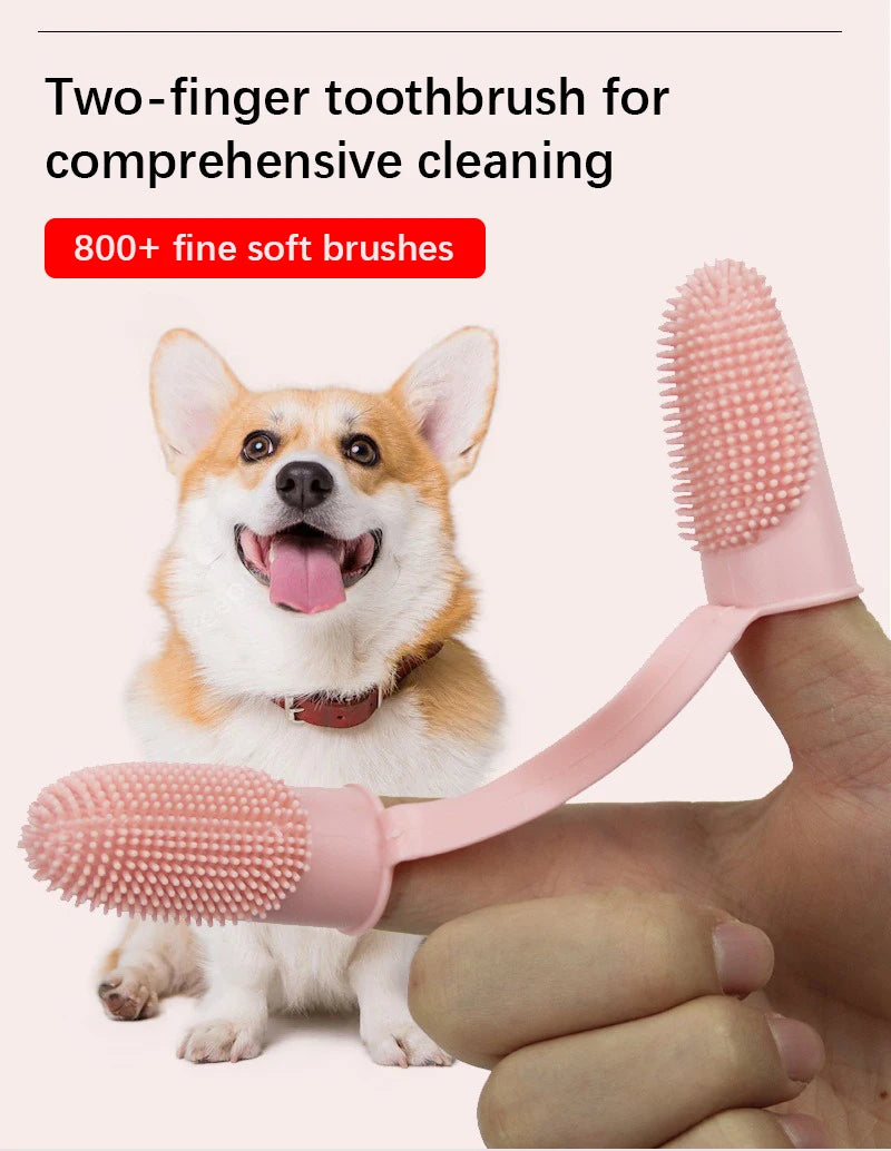 Dual-Finger Pet Toothbrush — TPR, 800+ Soft Bristles