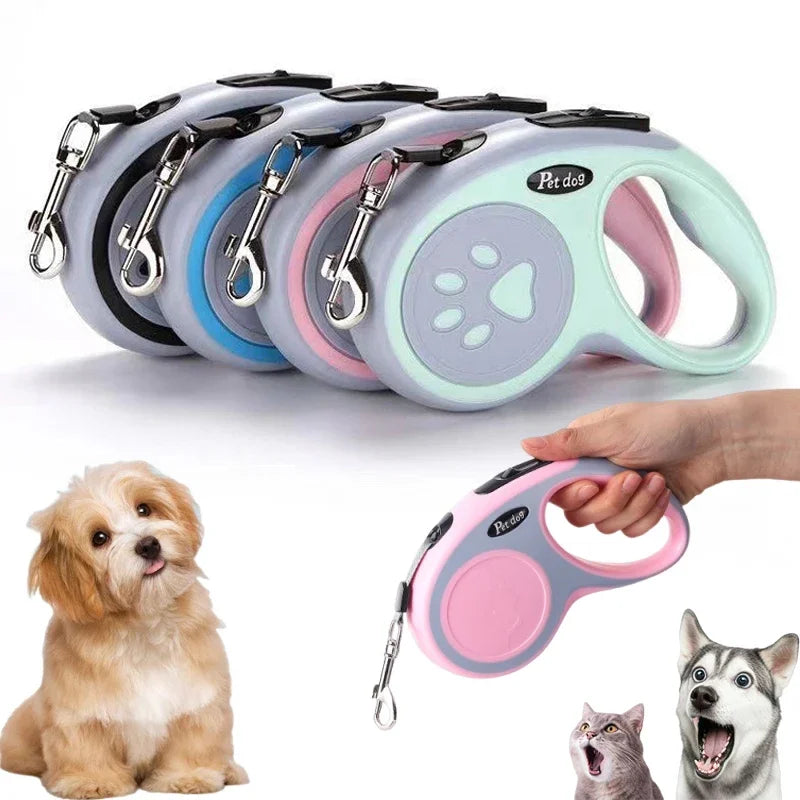 Retractable Puppy Leash — 3 m / 5 m (Auto Extend & Brake, Printed Housing)