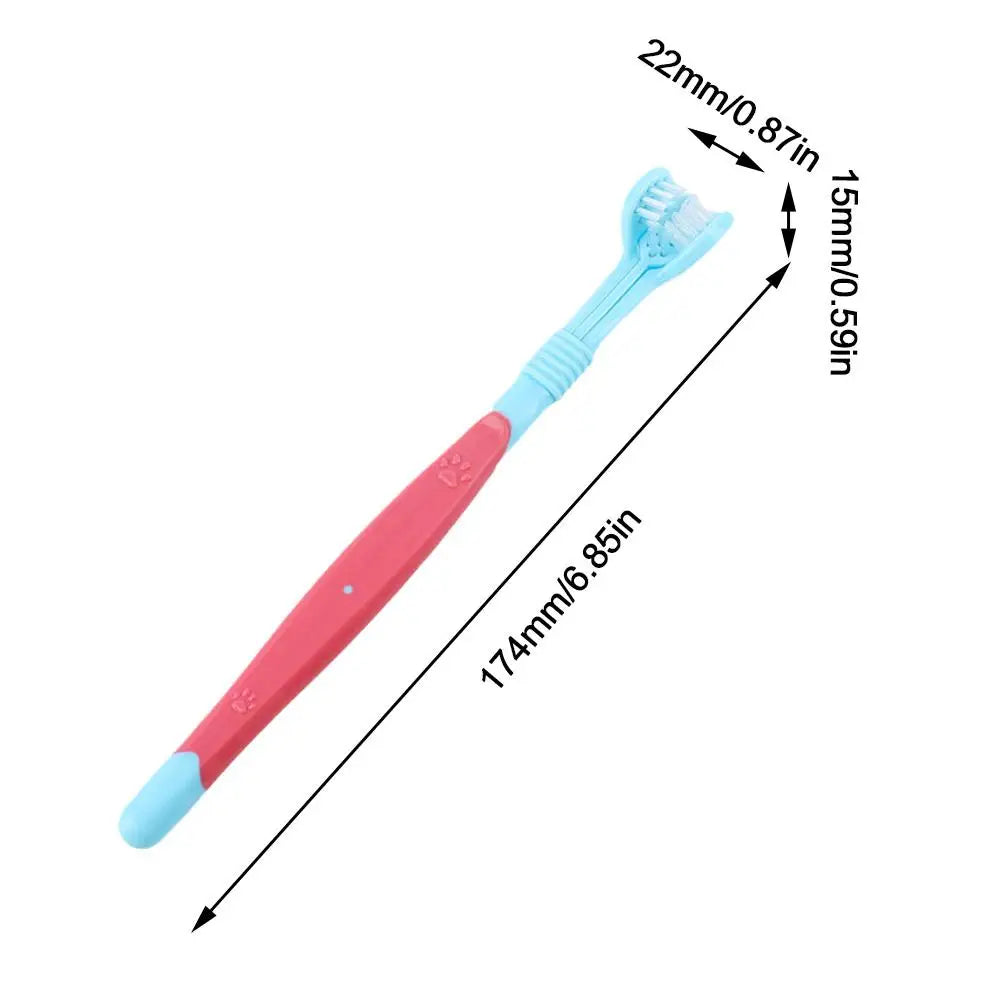 Triple-Head Pet Toothbrush — Plastic + Nylon, Soft Bristles