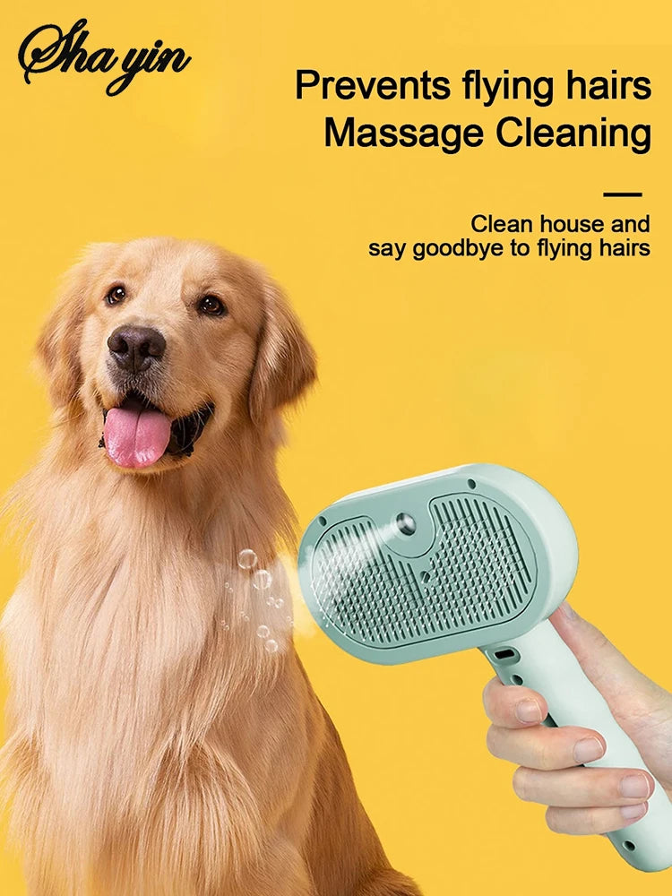 Steam Spray Dog Brush — Gentle Detangling & Shine