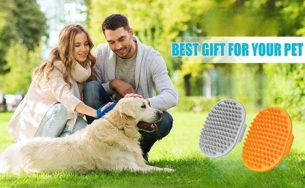 MRZFUN Pet Bath & Grooming Brush — Soft TRP Rubber with Adjustable Ring Handle