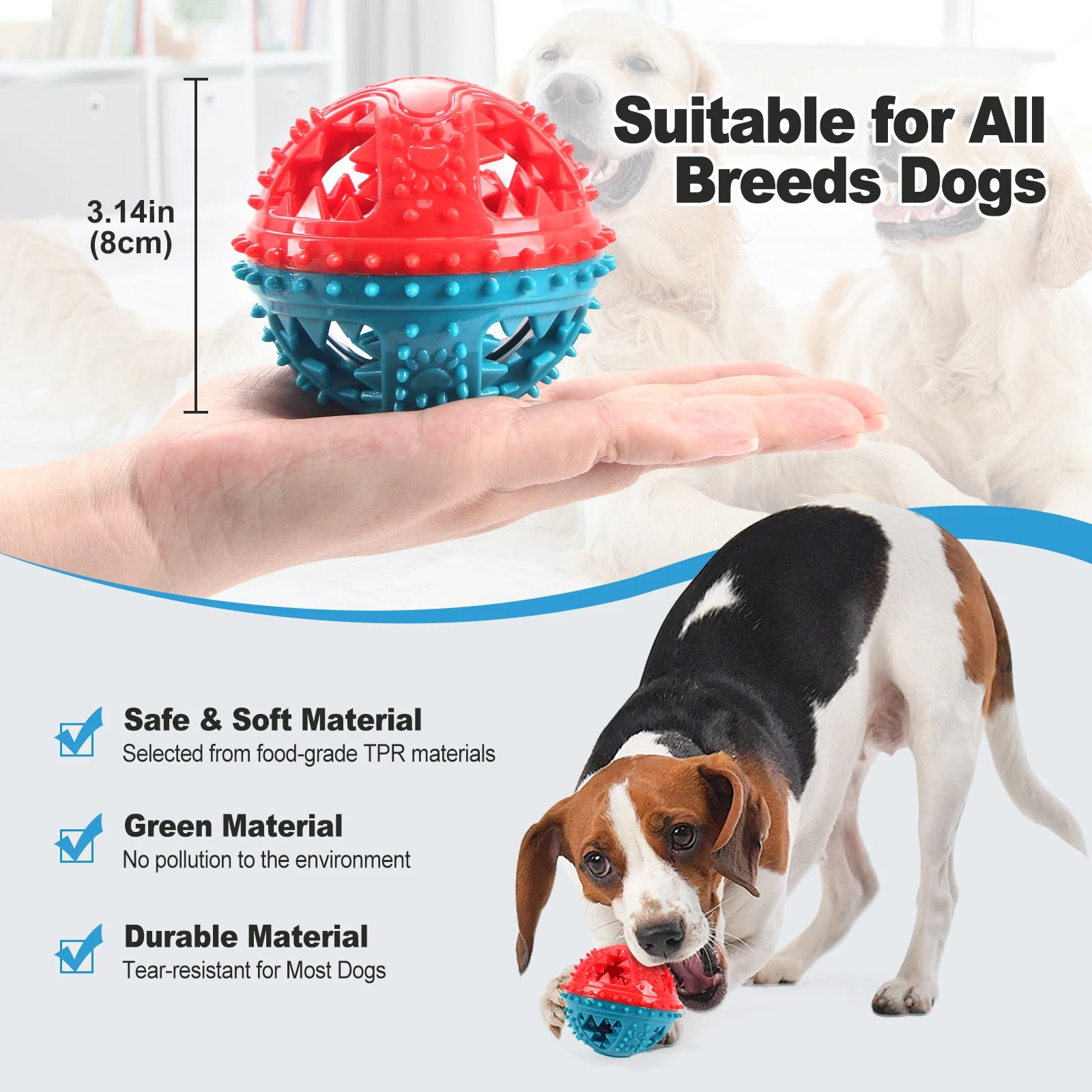 COOLPLAY Treat-Dispensing Chew Ball — Dental Grooves, Bell Sound (Rubber, 8.4 cm)