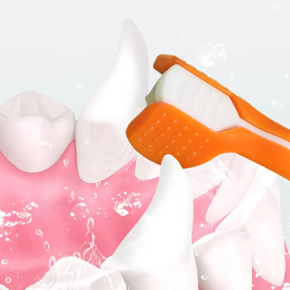 Triple-Head Pet Toothbrush — Plastic + Nylon, Soft Bristles