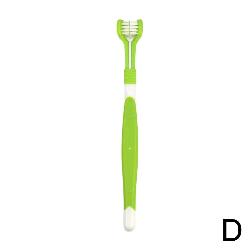 Triple-Head Pet Toothbrush — Plastic + Nylon, Soft Bristles