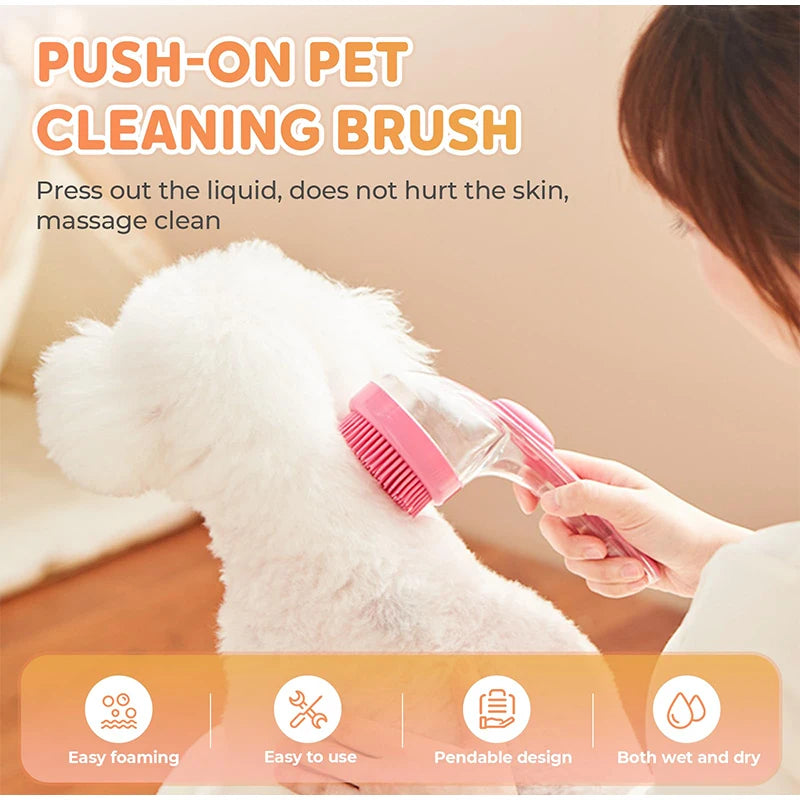 2-in-1 Dog Bath Brush — Built-In Soap Dispenser, Massage & Deshedding