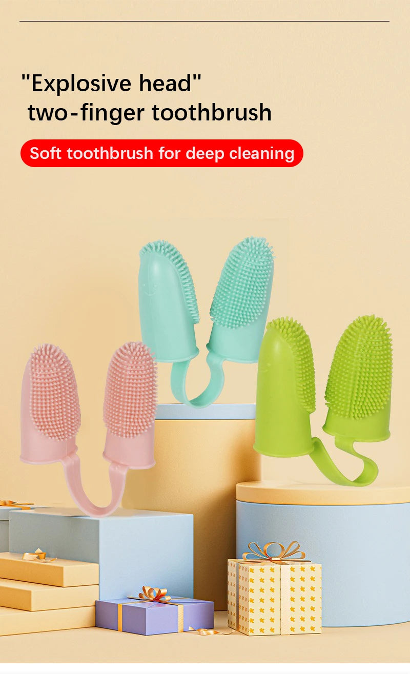 Dual-Finger Pet Toothbrush — TPR, 800+ Soft Bristles
