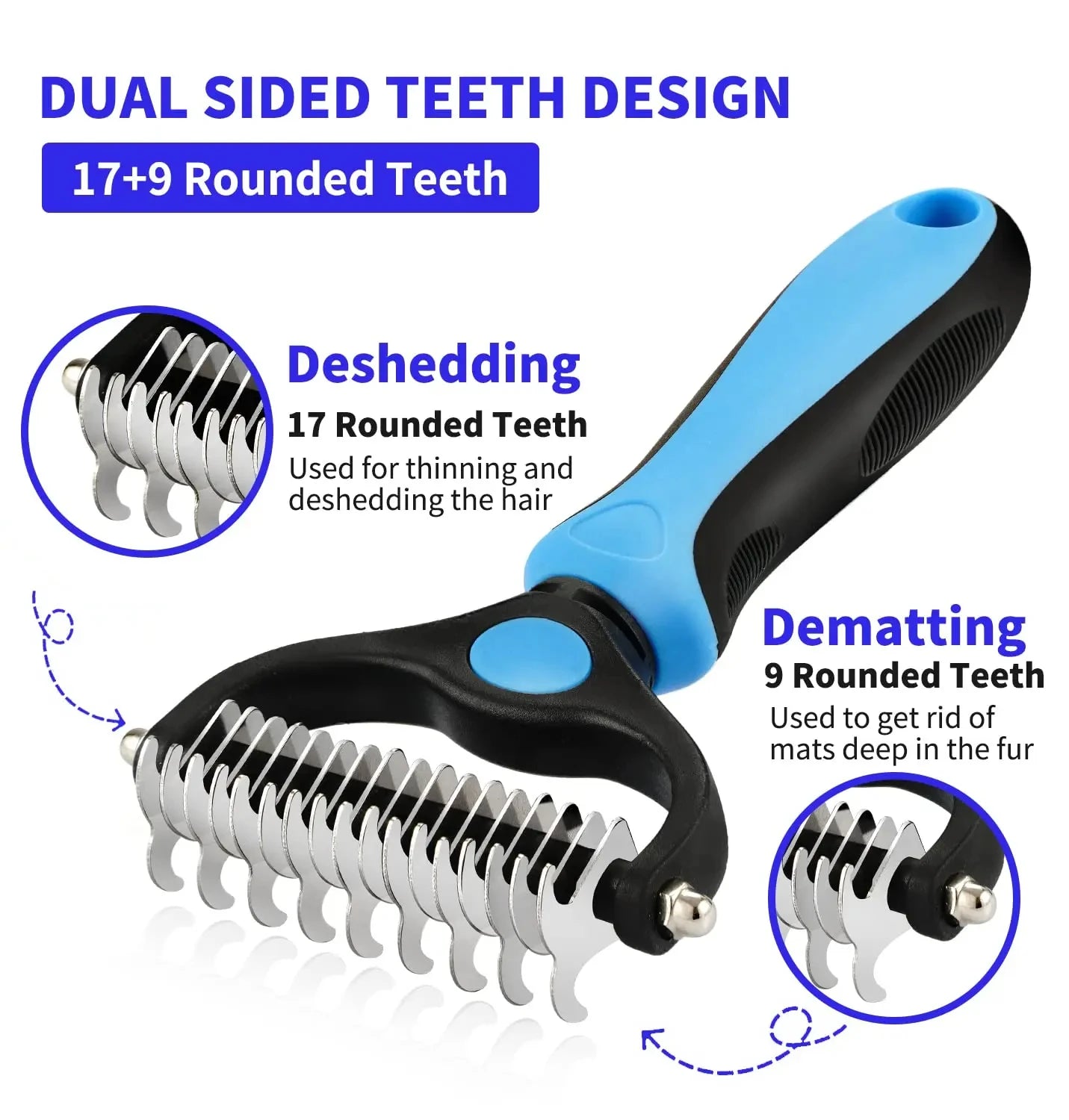 Dematting & Deshedding Brush — Stainless Steel Teeth
