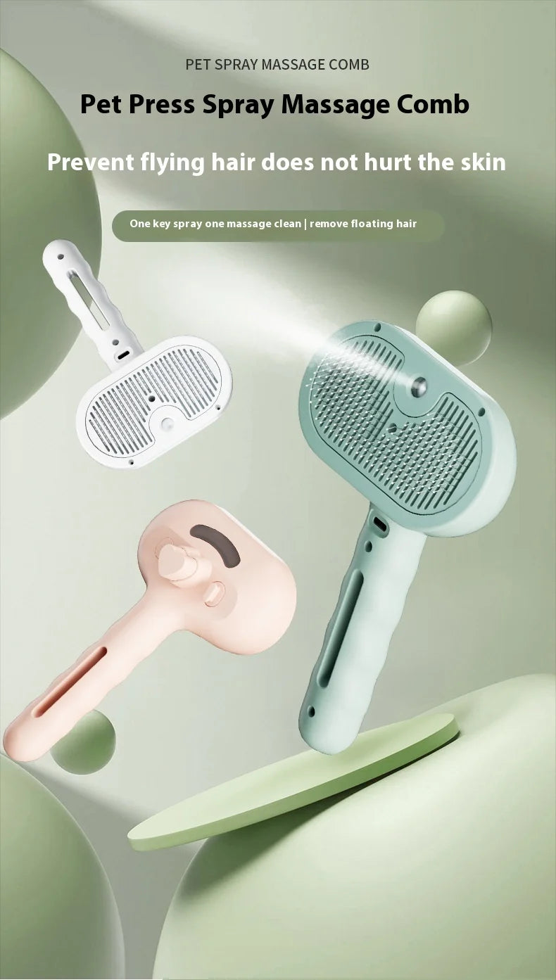 USB Rechargeable Pet Spray Brush — Steam-Assist Grooming Comb