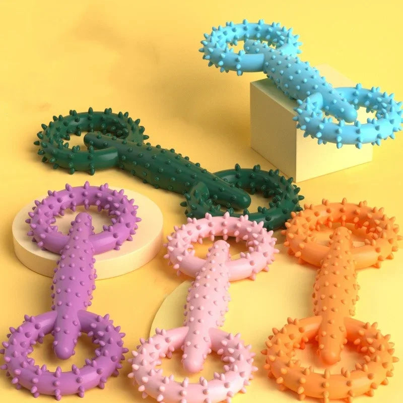 Double-Ring Chew Toy — TPR Rubber, Dental Nubs, Bite-Resistant