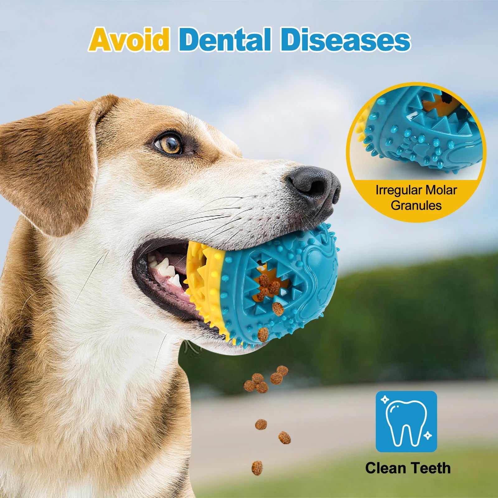 COOLPLAY Treat-Dispensing Chew Ball — Dental Grooves, Bell Sound (Rubber, 8.4 cm)