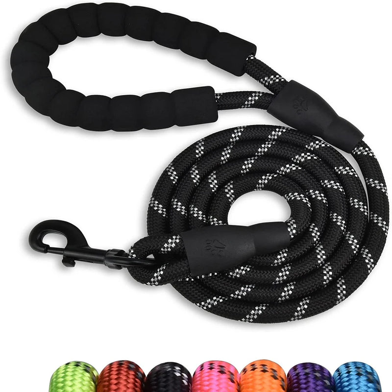 2 m Reflective Rope Dog Leash — Padded Handle, 360° Swivel, Quick-Release Clip
