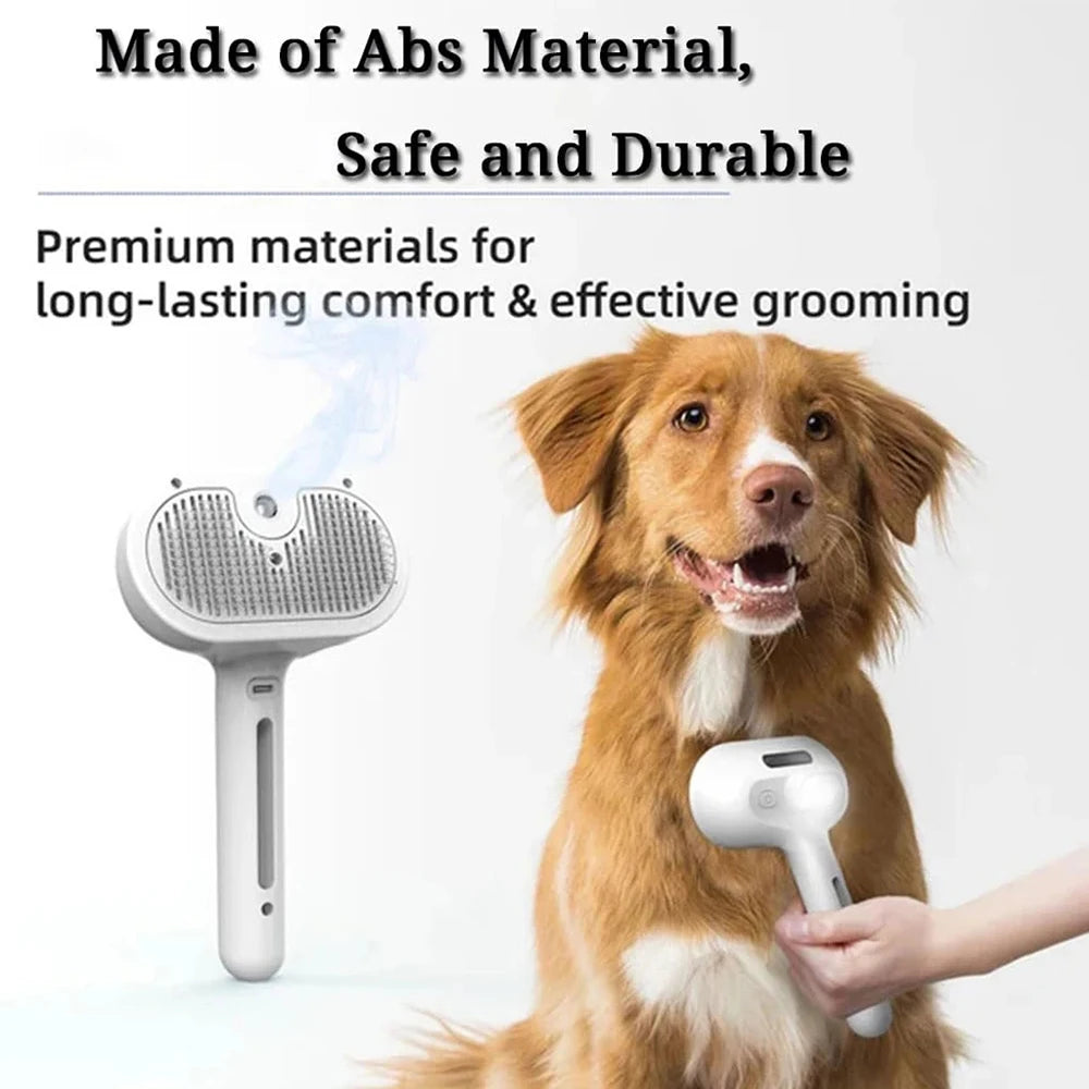 Steam Spray Dog Brush — Gentle Detangling & Shine
