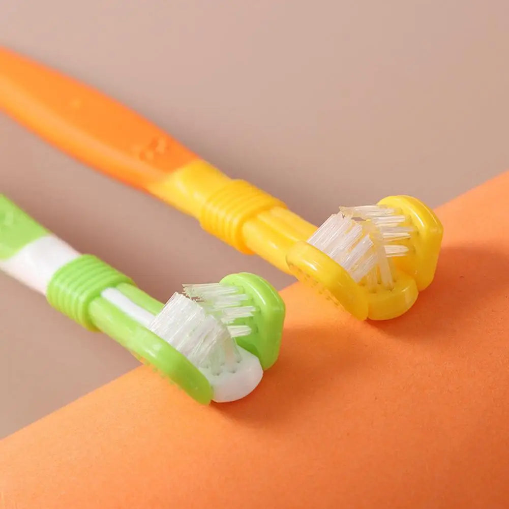 Triple-Head Pet Toothbrush — Plastic + Nylon, Soft Bristles
