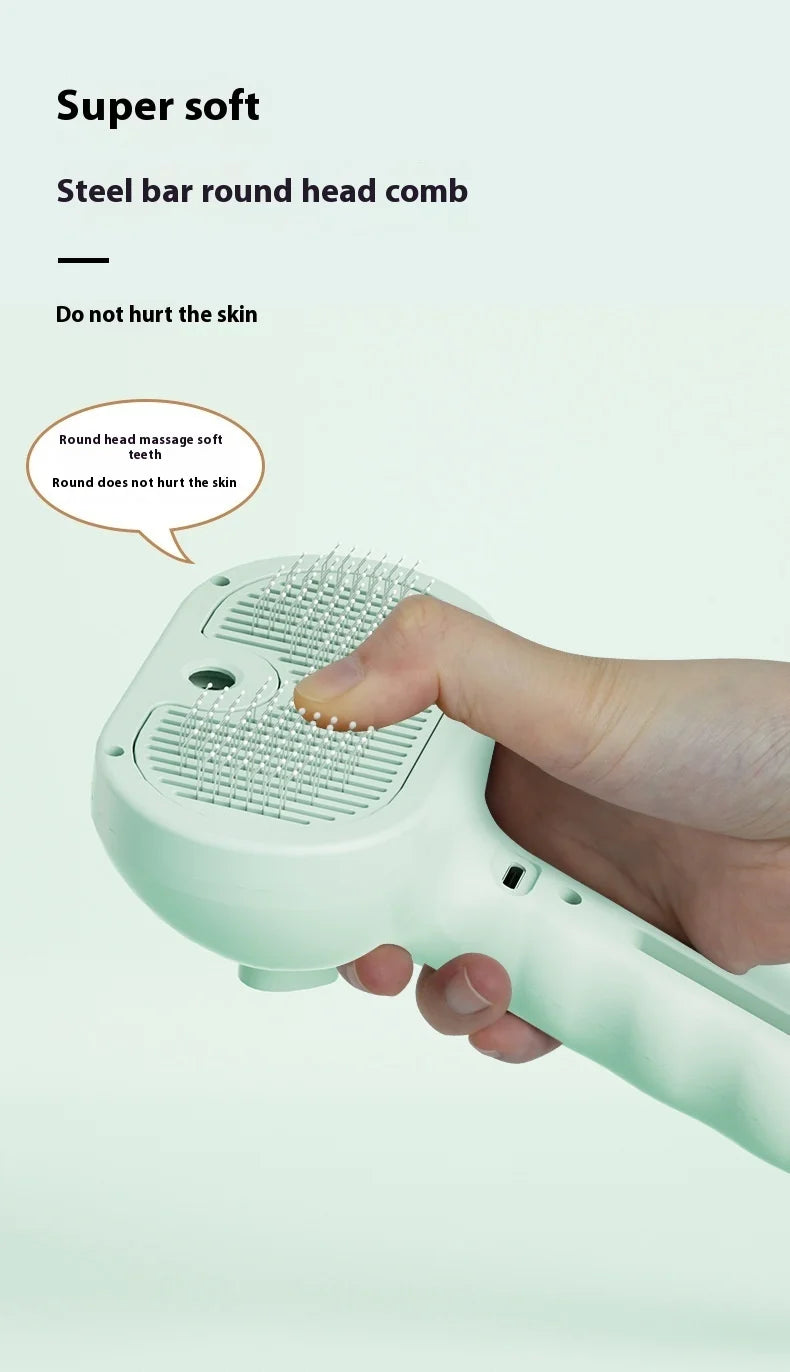 USB Rechargeable Pet Spray Brush — Steam-Assist Grooming Comb