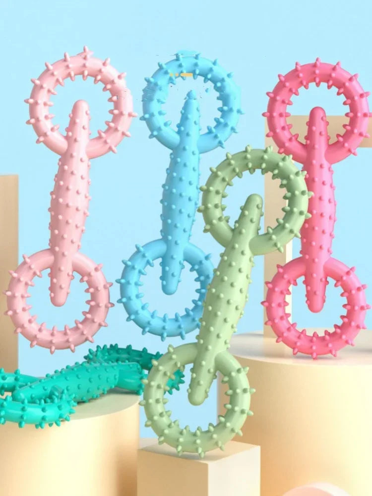 Double-Ring Chew Toy — TPR Rubber, Dental Nubs, Bite-Resistant