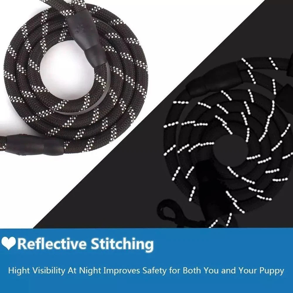 2 m Reflective Rope Dog Leash — Padded Handle, 360° Swivel, Quick-Release Clip