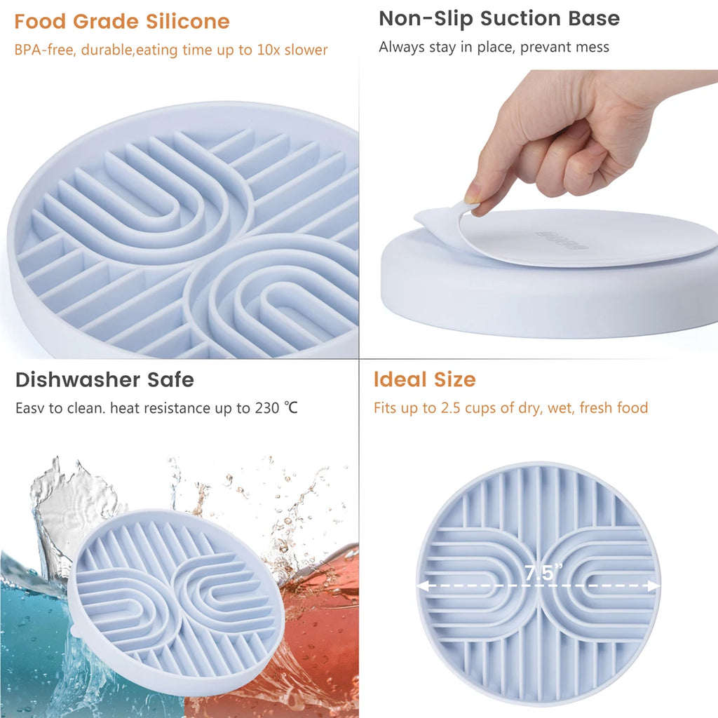 Silicone Slow Feeder Dog Bowl — Anti-Gulping, Non-Slip, Dishwasher-Safe