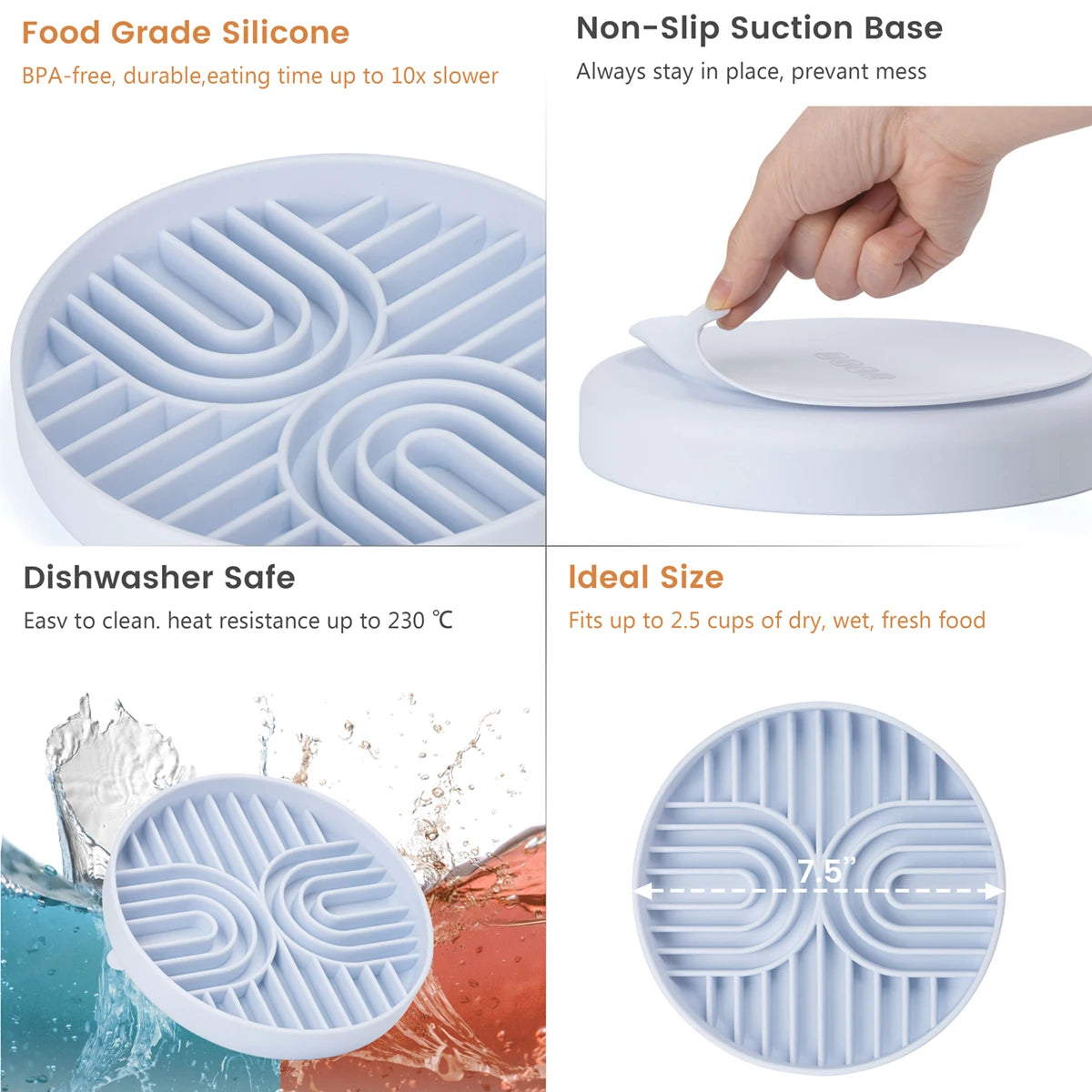 Silicone Slow Feeder Dog Bowl — Anti-Gulping, Non-Slip, Dishwasher-Safe