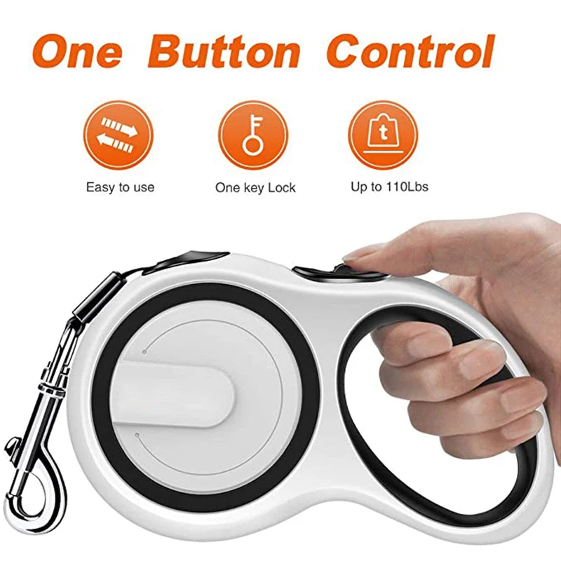 Automatic Retractable Dog Leash — 3m/5m/5m Plus/8m (One-Touch Brake, Padded Grip)