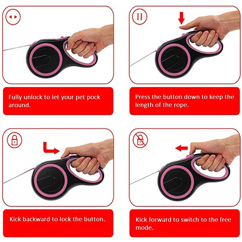 Automatic Retractable Dog Leash — 3m/5m/5m Plus/8m (One-Touch Brake, Padded Grip)