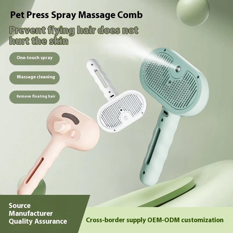 USB Rechargeable Pet Spray Brush — Steam-Assist Grooming Comb